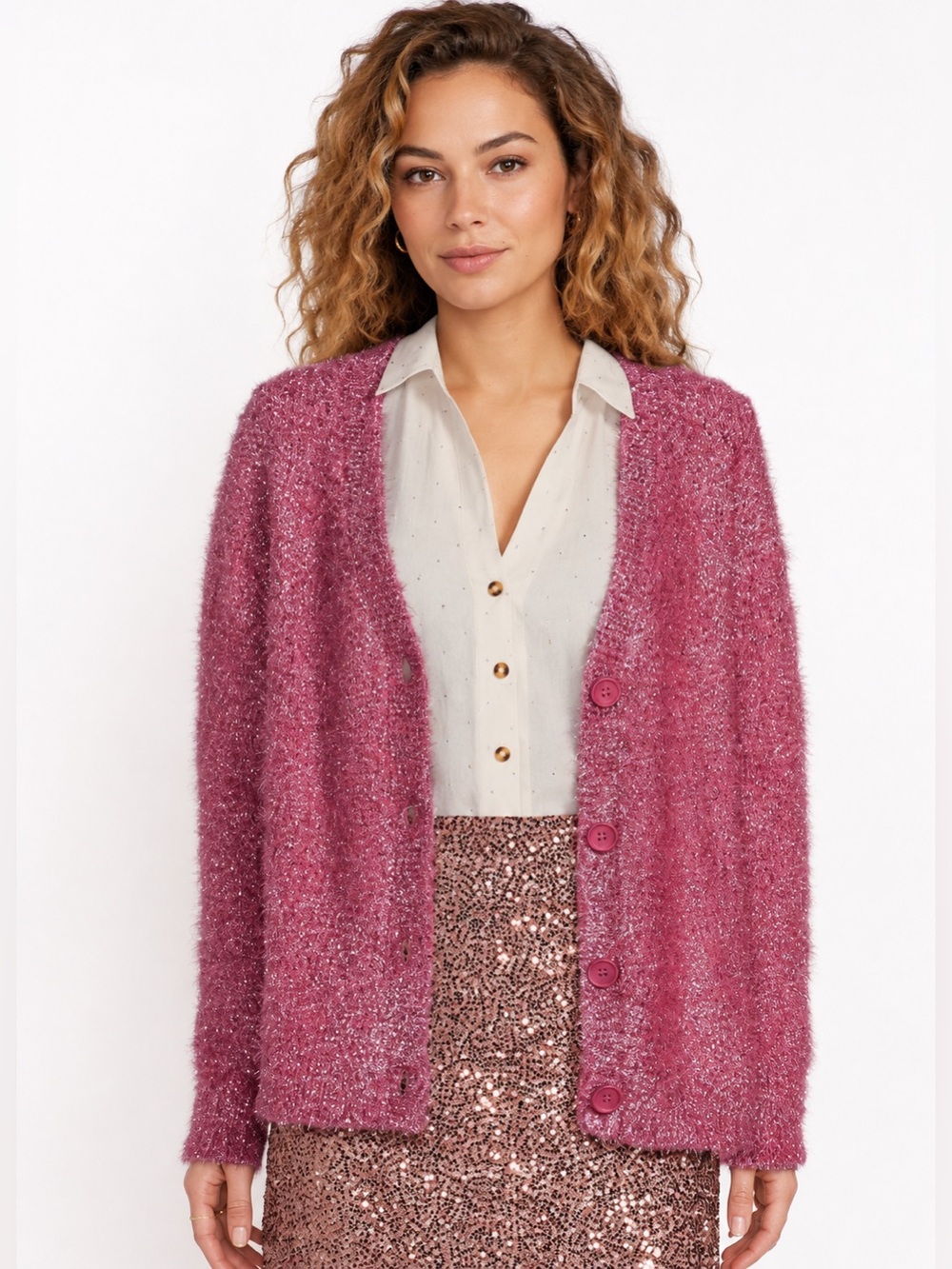 NWT NEVER FULLY DRESSED Metallic Tinsel-Weave Cardigan Sz M